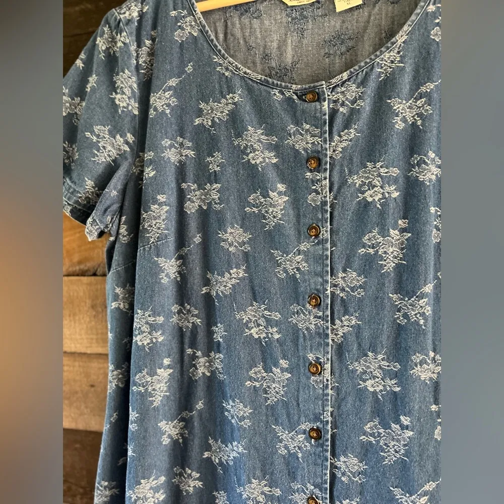 Vintage 90s Eddie Bauer Denim Embroidered Button Front Maxi Dress Size XL Tall - Image 4
