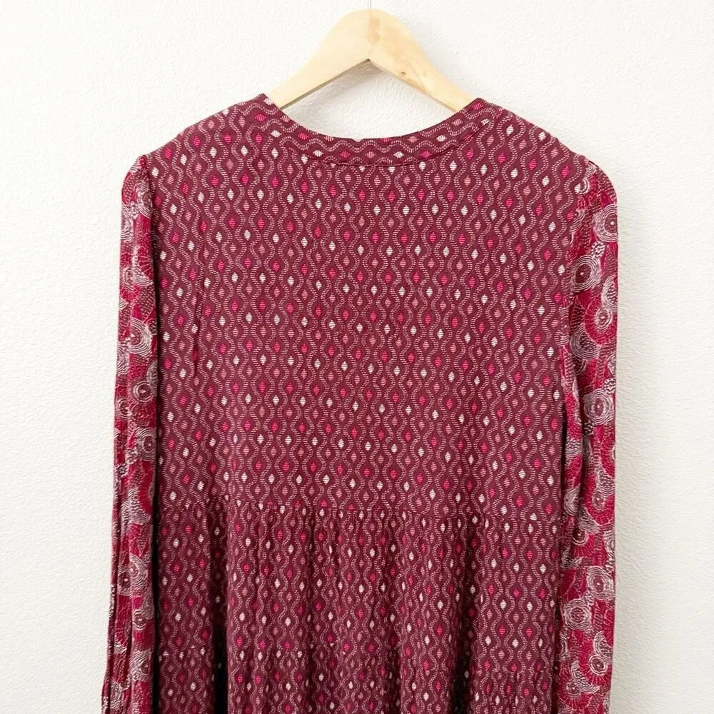 MAEVE x ANTHROPOLOGIE | Tiered Dress Amber Burgundy Red Off White Boho | Large - Image 7