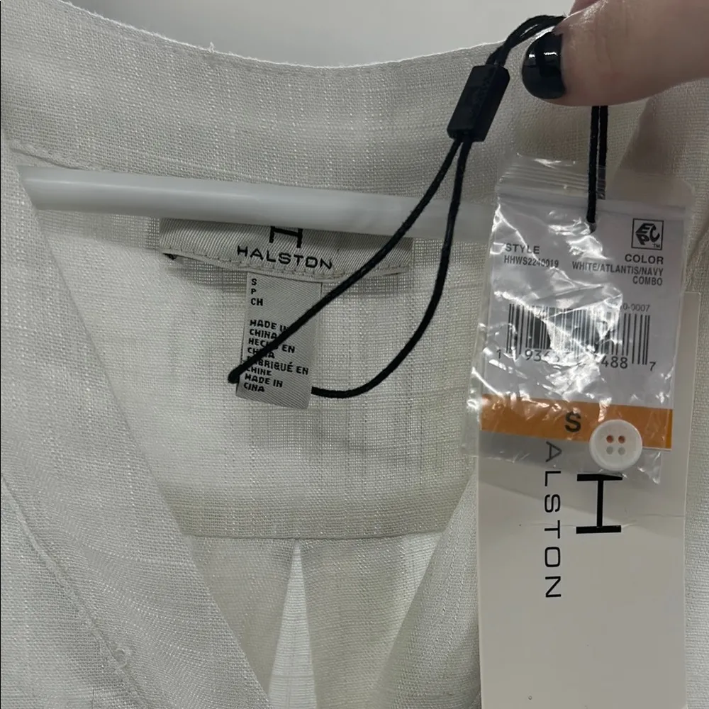 Halston Heritage Blue green White Midi Dress high low S new linen rayon vacation - Image 5