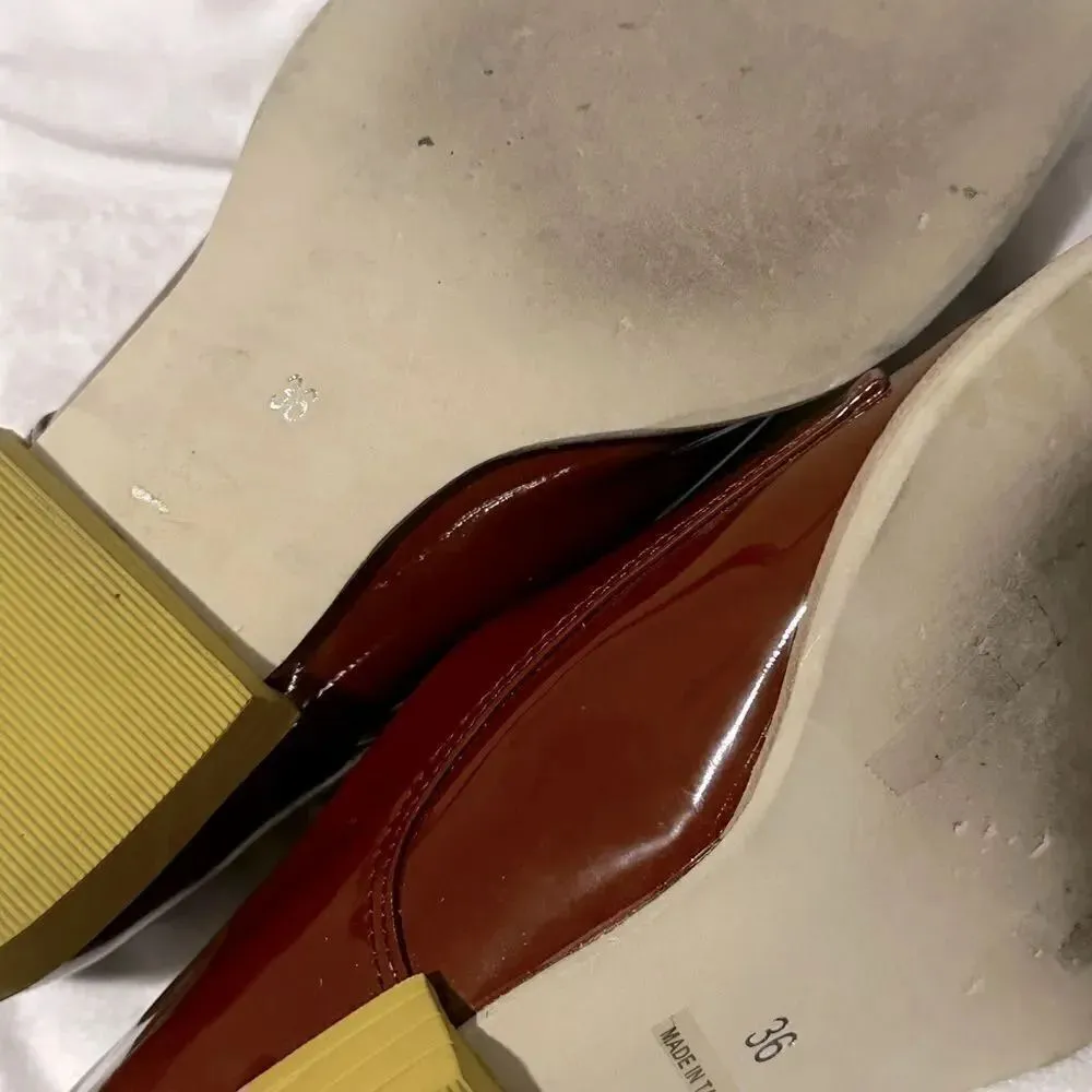 ALL BLACK by ANTHROPOLOGIE | Brown Patent Lace Up Shoes Yellow Sole Oxford | 5.5 - Image 4