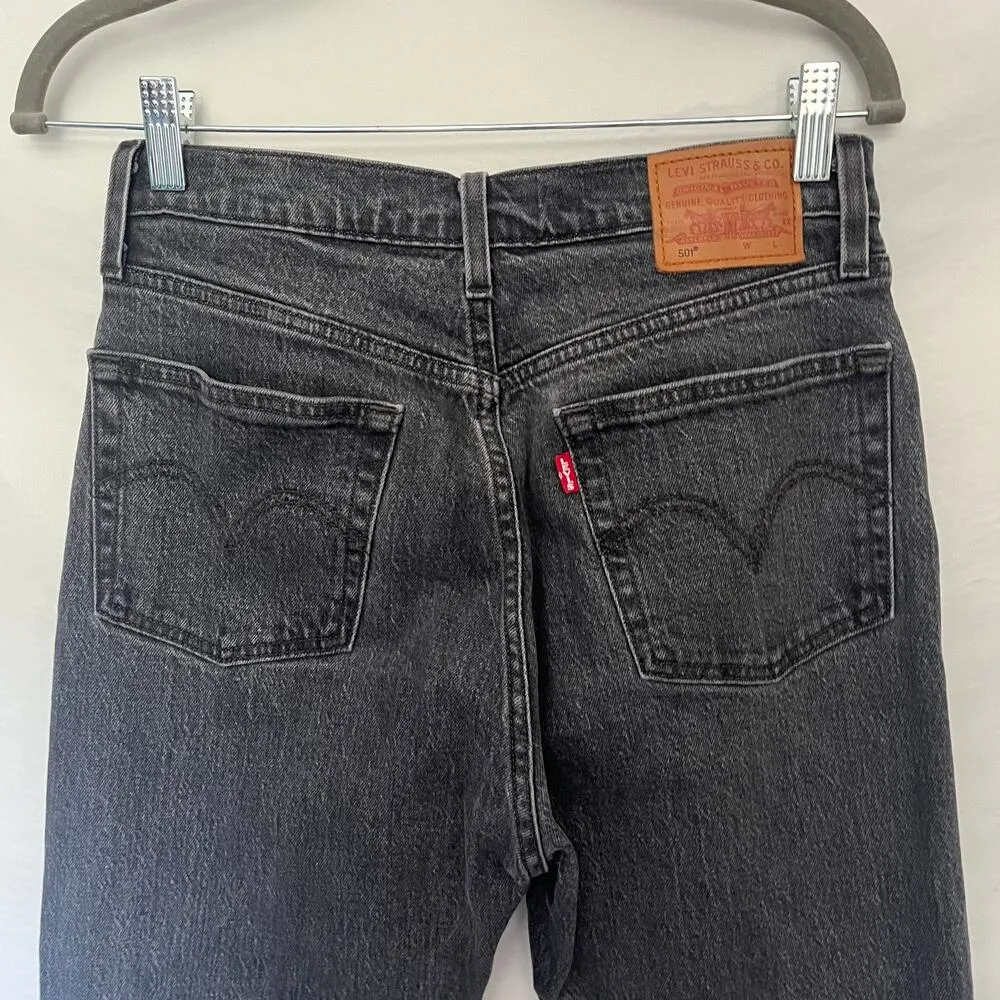 LEVIS 501 Bling Womens Jeans Sz 26x26 Black Wash Crystals Silver Stud Custom - Image 7