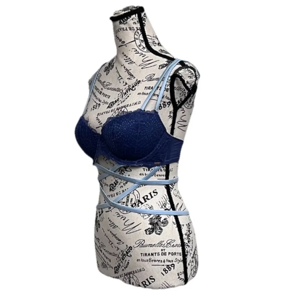 PINK Victoria’s Secret The Date Push Up Cage Bra 34C Navy Lace Limited Edition - Image 3