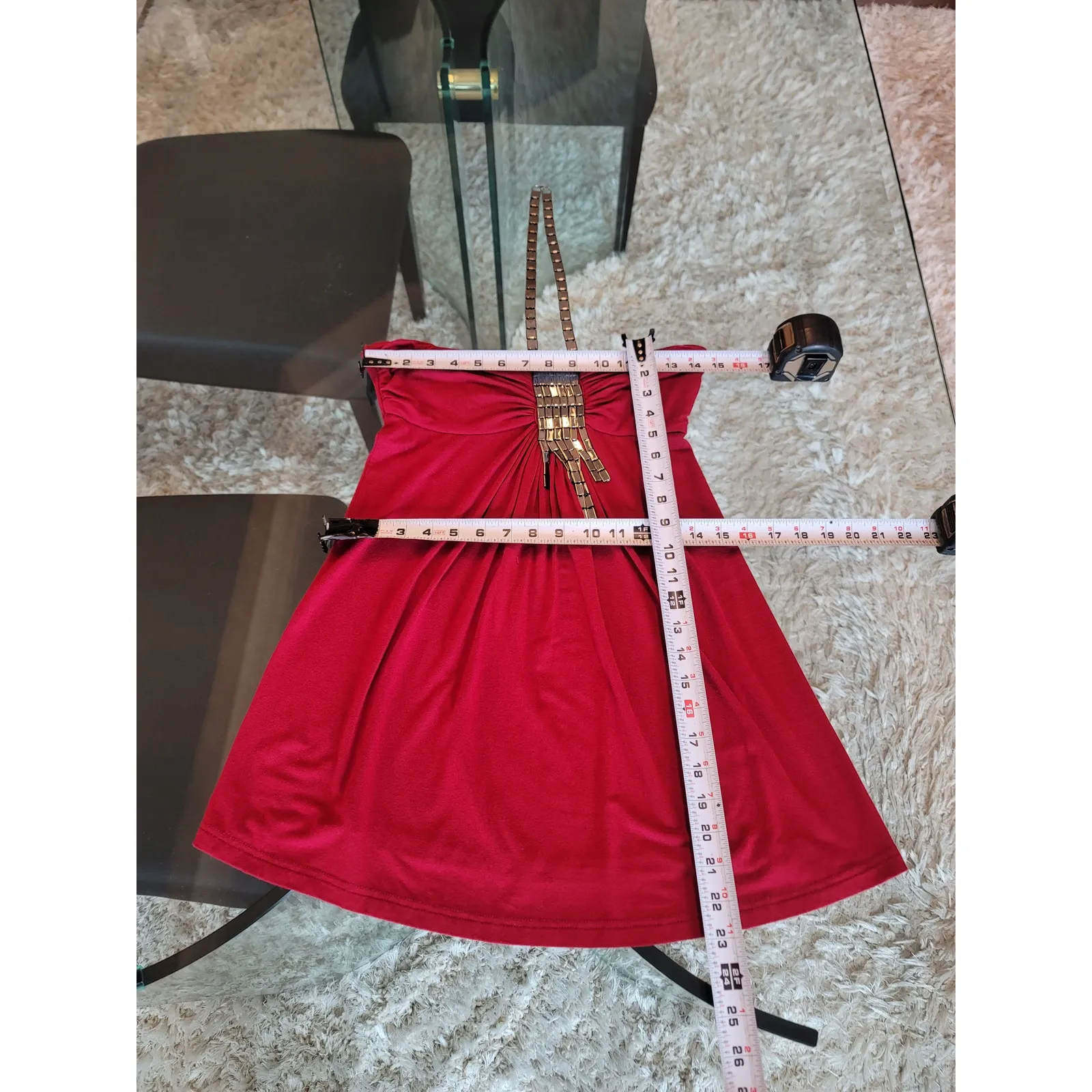 XXI Off the Shoulders Top Women's Size SP Red Viscose Strapless Sleeveless - Image 8