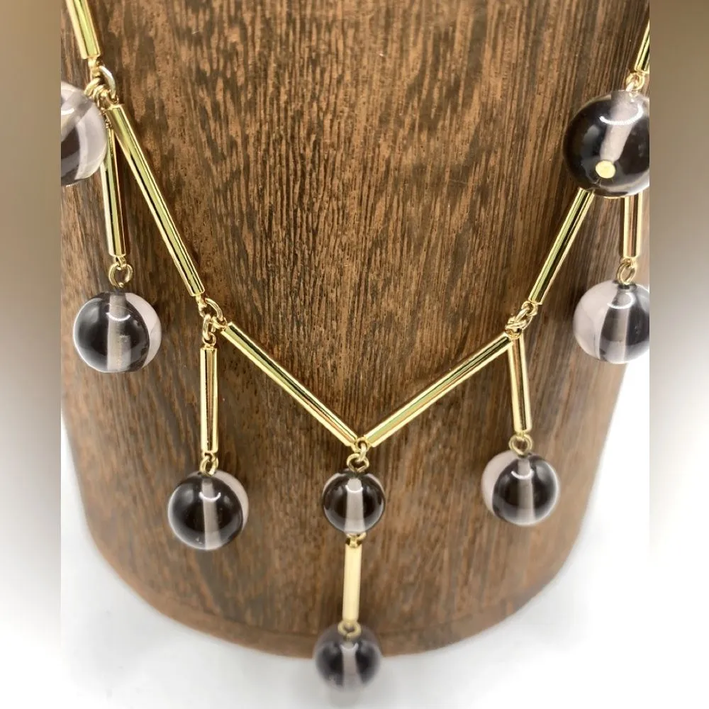 ANN TAYLOR Glass Bead & Gold Modern Statement Necklace Modern Contemporary Goth - Image 2