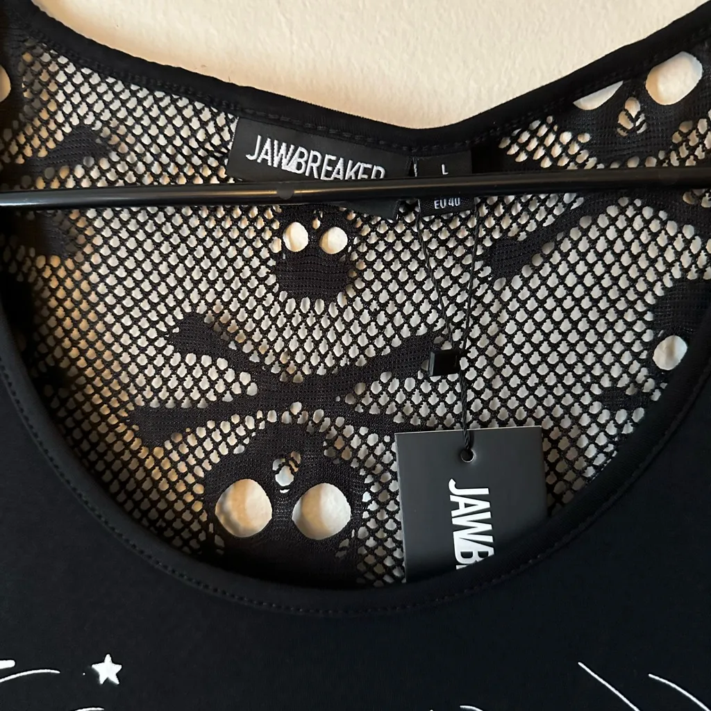 NO EVIL CATS LONGLINE TOP WITH NET SLEEVES Black Size L - Image 10