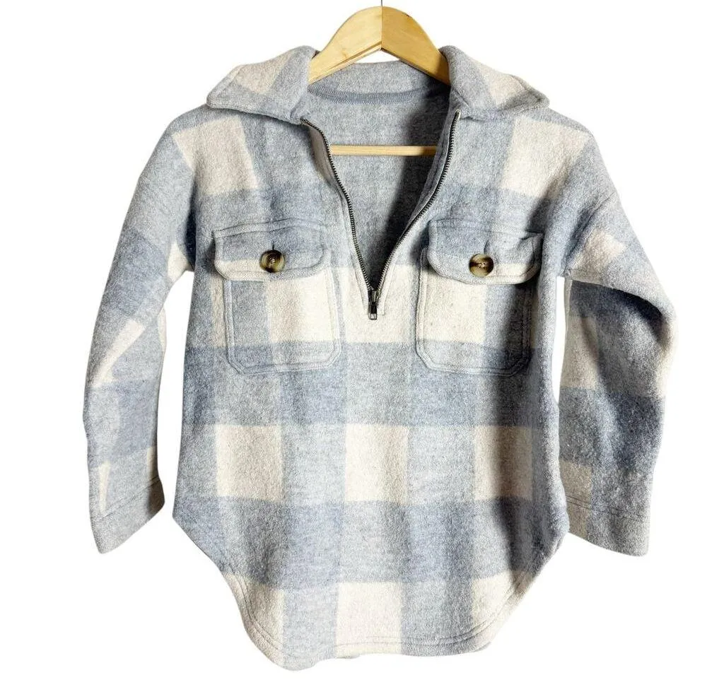 Madewell Blue Plaid Buffalo Check Boiled Wool Half Zip Pullover Size XS - Image 5