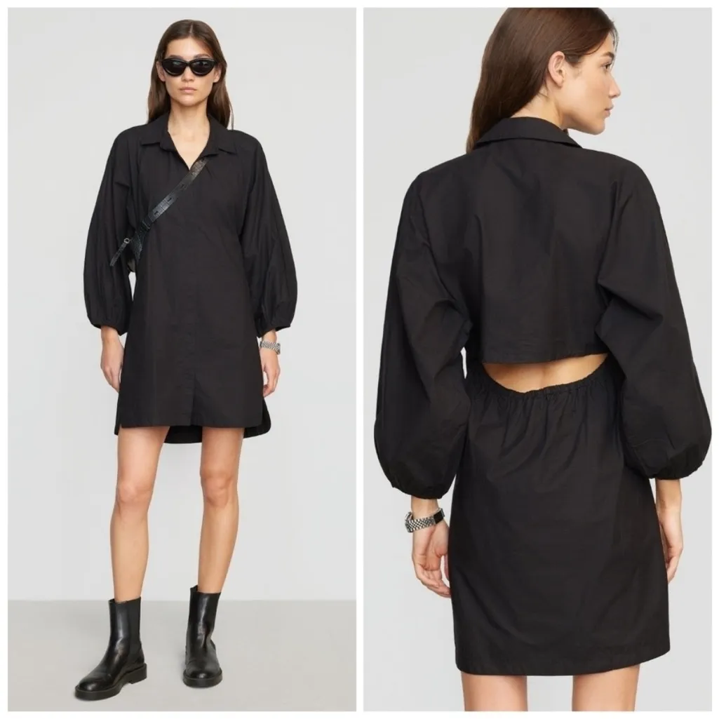 Modern Citizen Clara Open Back Button Down Long Sleeve Shirt Dress Black XS - Image 2