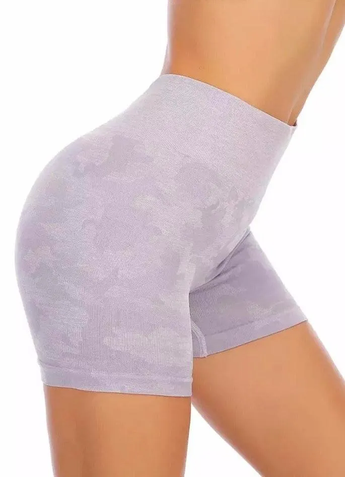 XL. Lilac Camo Squatproof Scrunch Bum Shorts Purple - Image 6