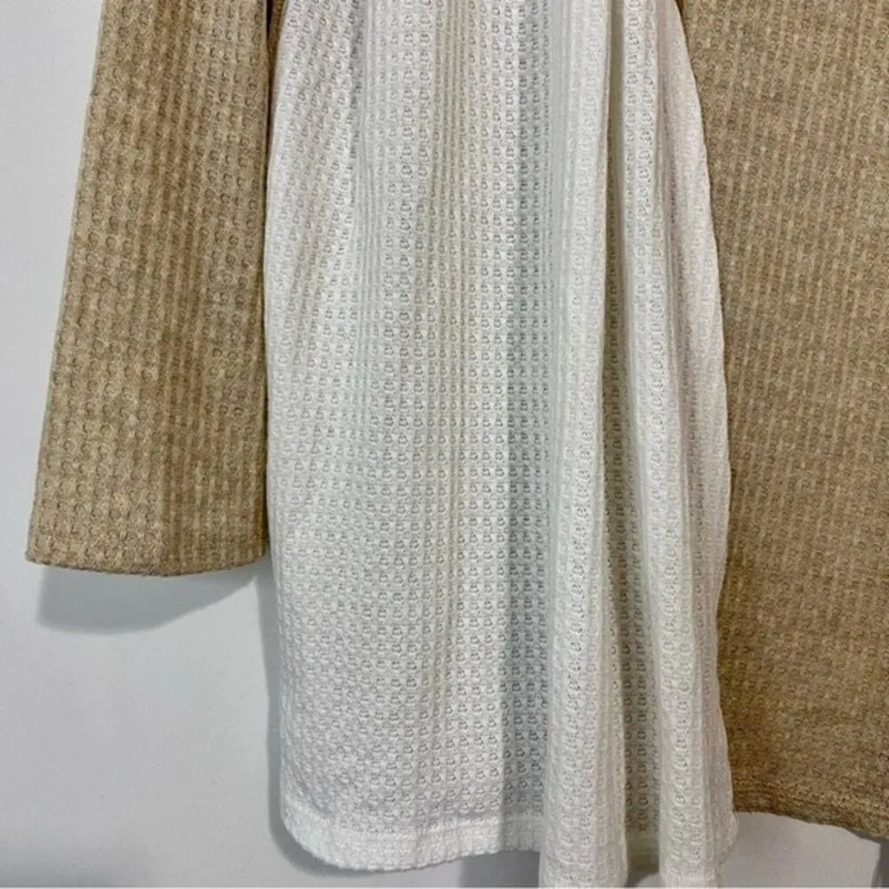 Bobeau Women’s Open Front Two Tone Cardigan Ivory & Oatmeal Size Medium NWT - Image 3