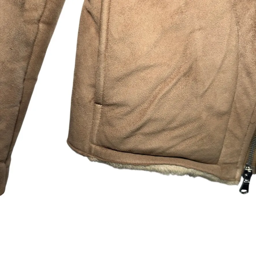 Vintage Benetton Cozycore Faux Shearling Biker Jacket XS | 70s Retro Aviator - Image 4