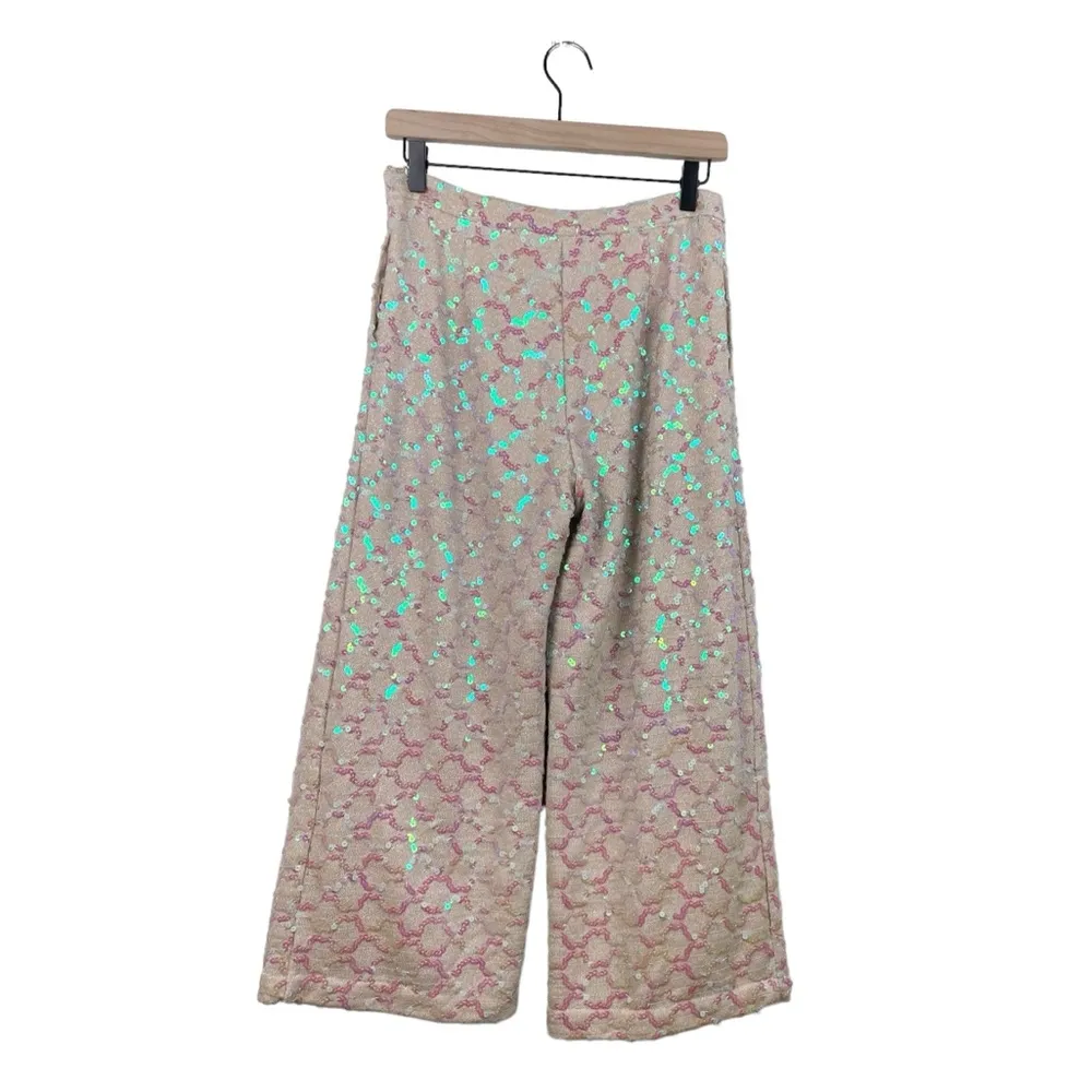 Anthropologie Ett Twa Showstopper Sequined Wide Leg Crop Pants Women's Size 0 - Image 4