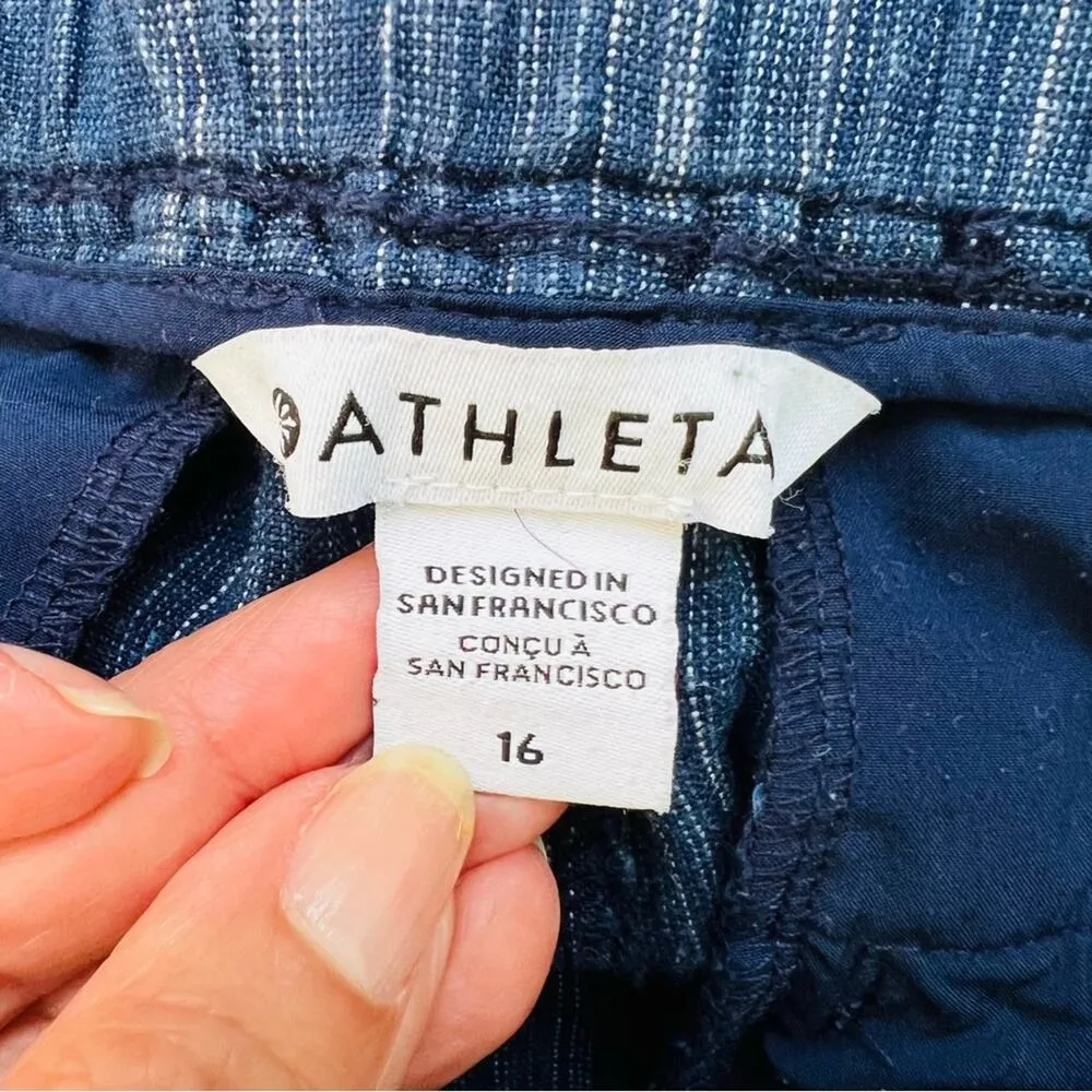 Athleta Blue Cabo Linen Textured Shorts Pull on with Pockets 16 - Image 7