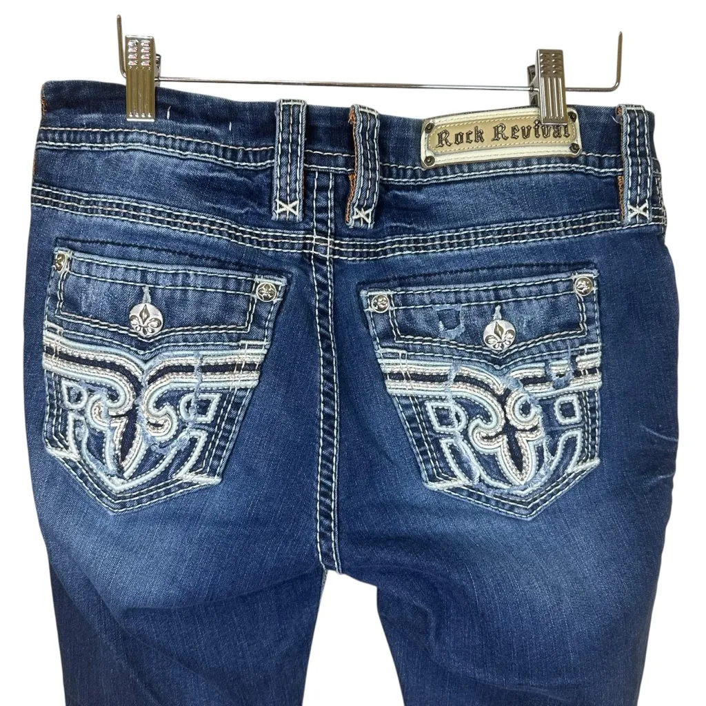 Rock Revival Anzelie Easy Skinny Distressed Jeans Size 29 Dark Wash Denim Y2K - Image 5