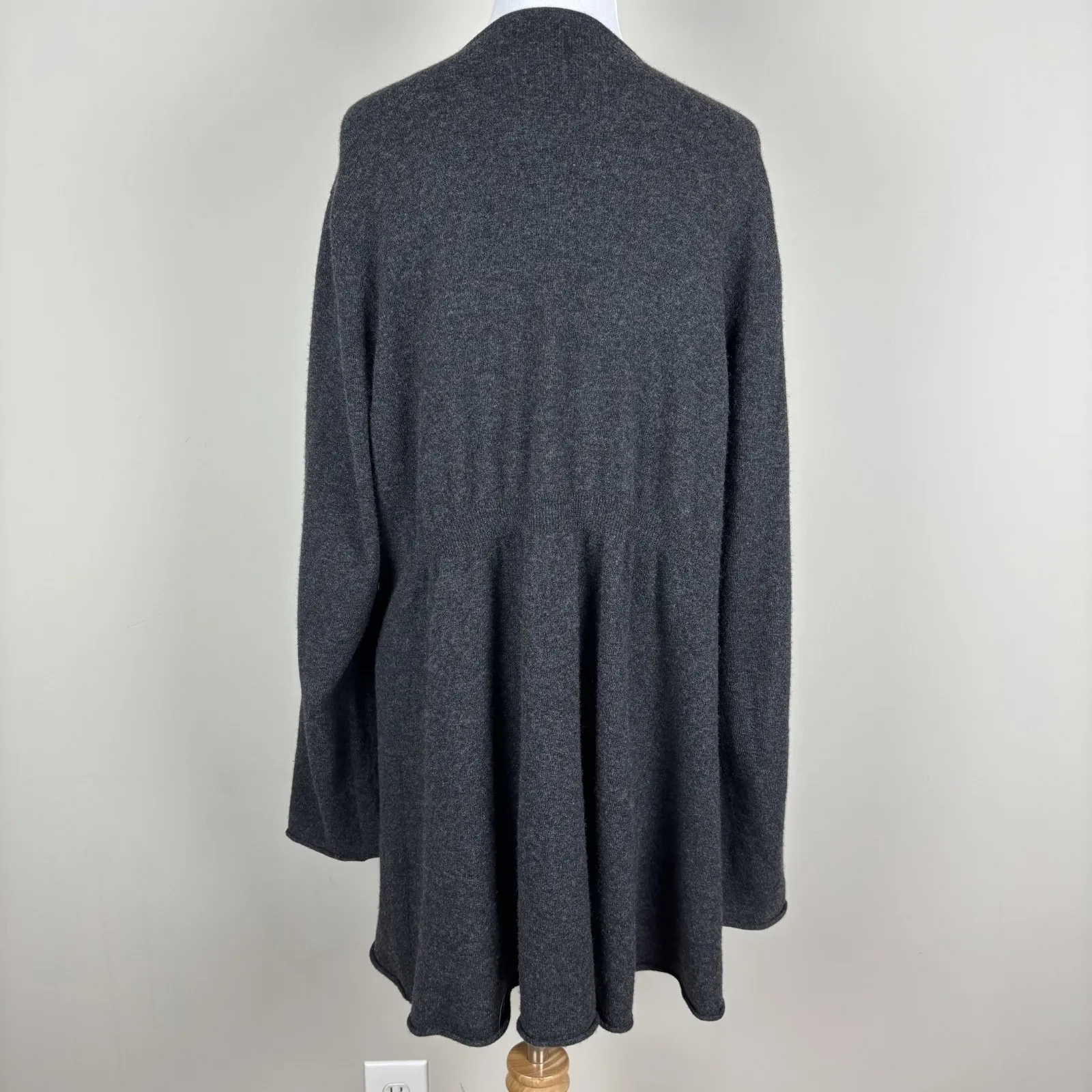 Eileen Fisher Cardigan Sweater Womens XL Grey Merino Wool Cashmere Open Ruffle - Image 5