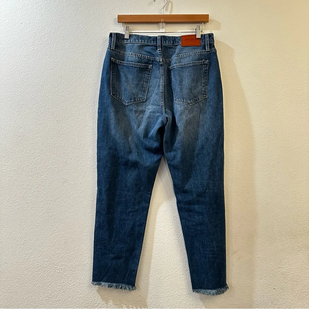 Lucky Brand Women's High Rise Drew Ankle Mom Jeans Size 10 / 30 Blue Distressed - Image 4