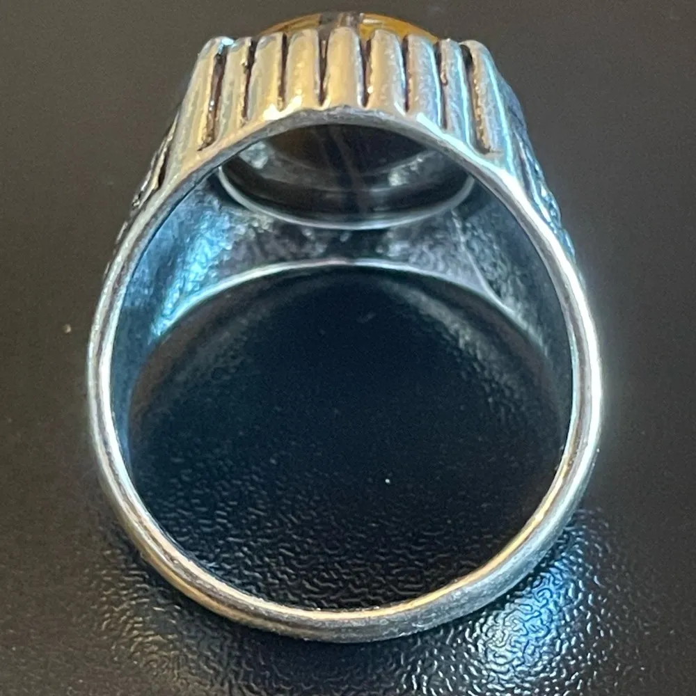 Natural tigers eye stone S925 antique silver ring size 8 - Image 4