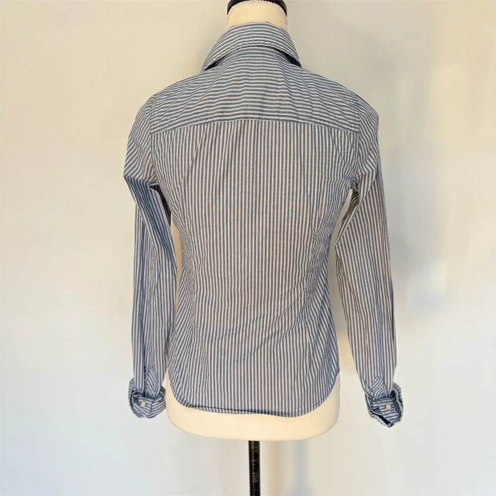 Abercrombie & Fitch Women's S Blue Striped Cotton Button-Up Shirt Long Sleeve - Image 2