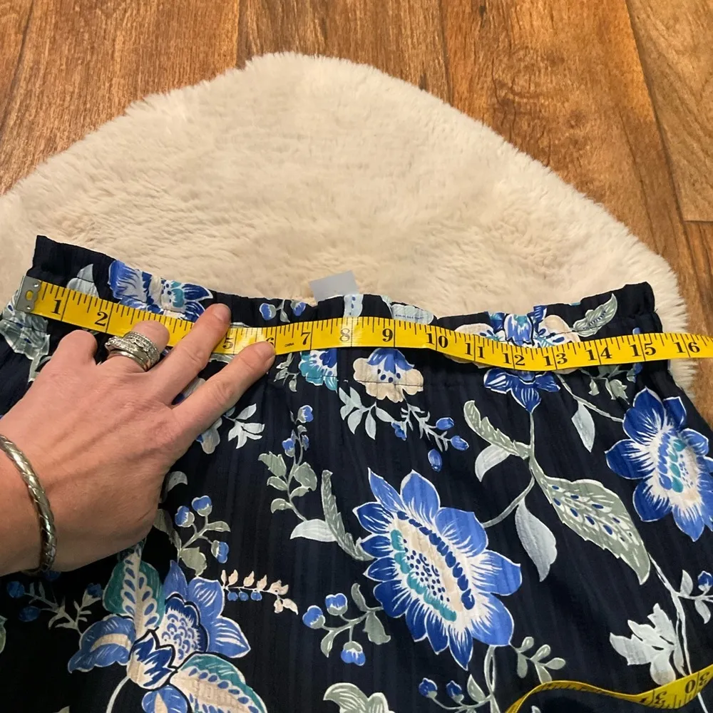 Loft Outlet Paisley Floral Flounce Skirt Navy Blue Pink Size Large Elastic Waist - Image 9