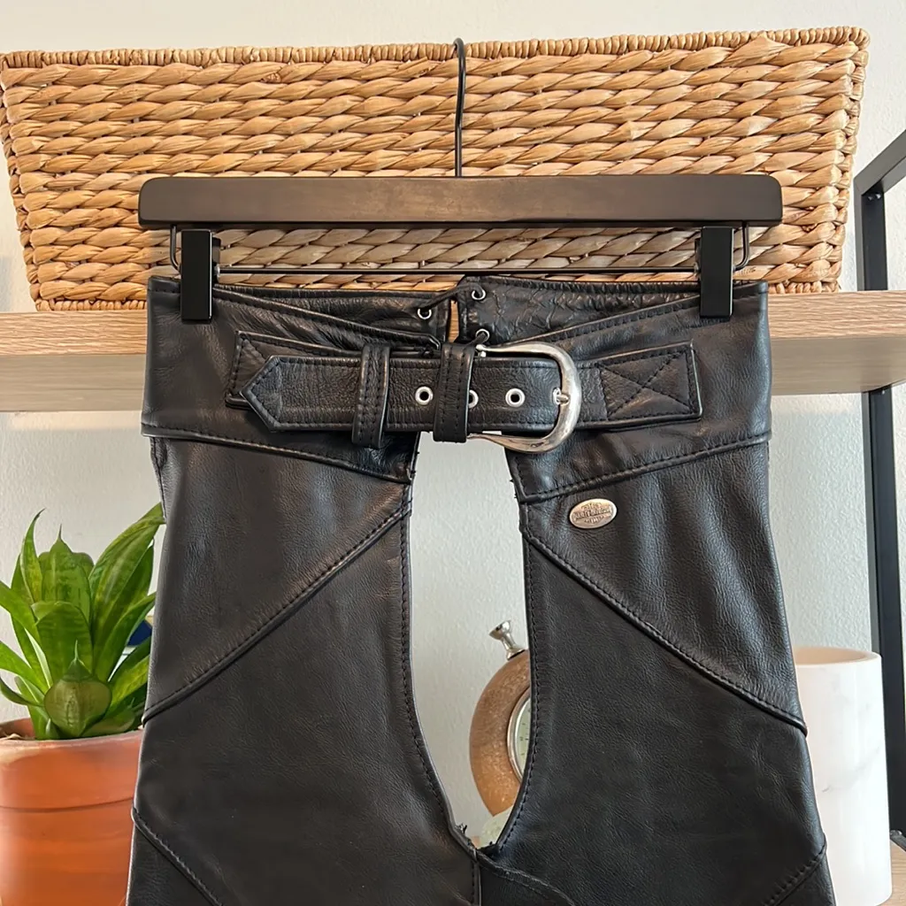 Harley-Davidson Deluxe Black Leather Motorcycle Chaps, M - Image 2