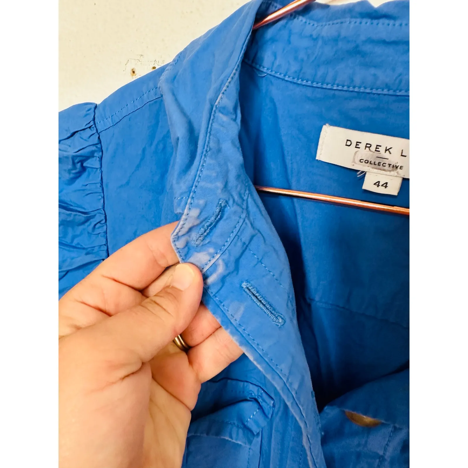 DEREK LAM 10 CROSBY x RTR Blue Dip Dye 100% Cotton Button Front Midi Dress 44 Size undefined - Image 8