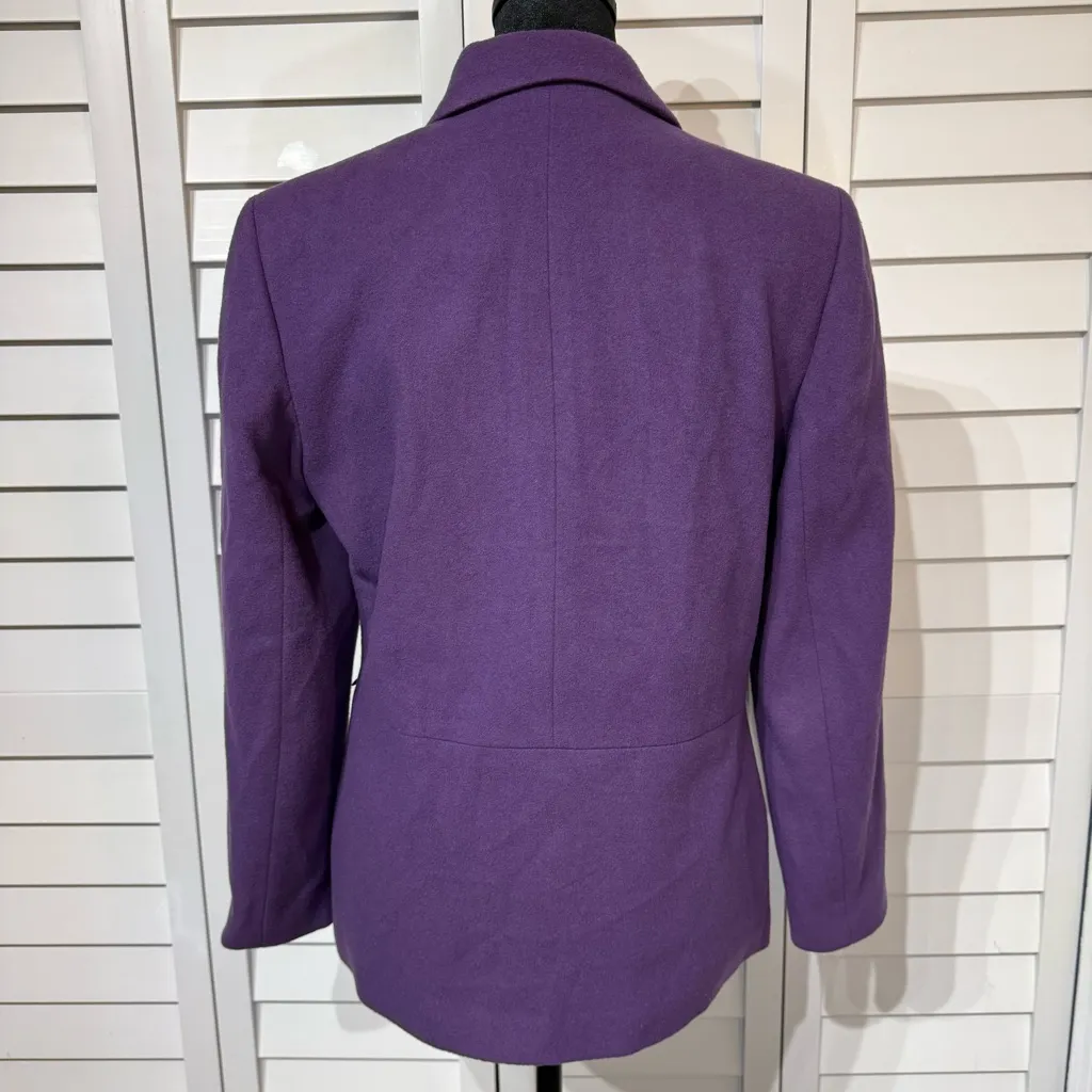 Vintage Harvé Benard Petite Purple Wool Cashmere Blend Zip Jacket Size 4P - Image 4