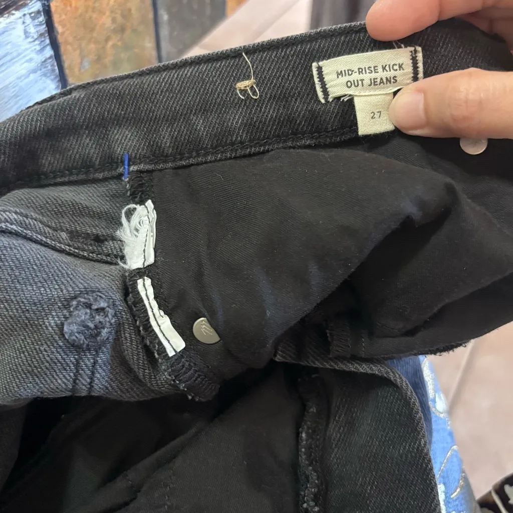 Madewell Mid Rise Kick Out Vintage Straight Jean Distressed Black Sz 27 stretch - Image 13