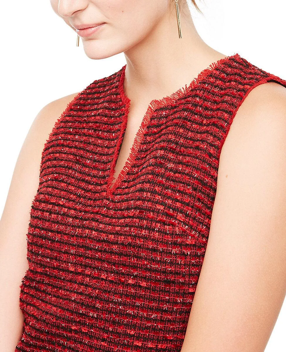 NWT  Fringe Tweed Shift Dress in Red Multi - Image 3