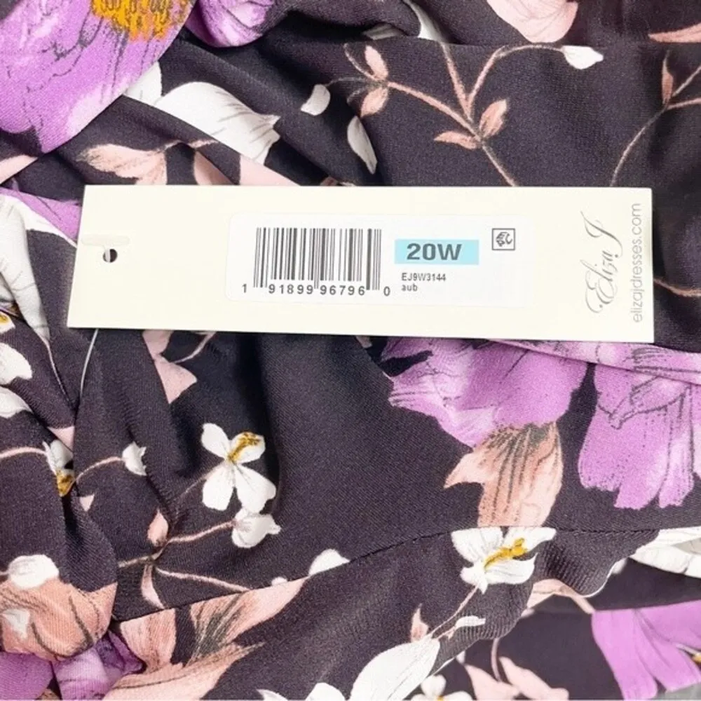 NWT Eliza J Floral Long Sleeve Shirred Midi Dress Aubergine Blooms Plus Size 20W - Image 14