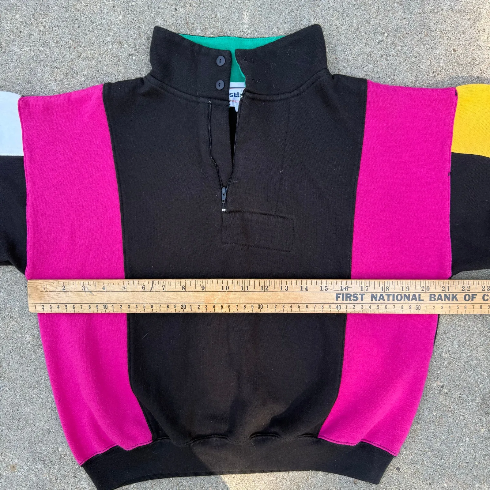 Vintage 80s Westbound Neon Color Block 1/4 Zip Crop Sweatshirt Petite Small Black Size undefined - Image 5