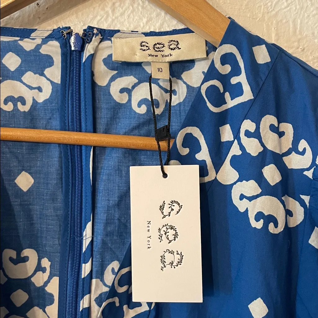 NWT Sonia Printed Cotton Blue and White Patterned Maxi Dress Size 10 - Image 8