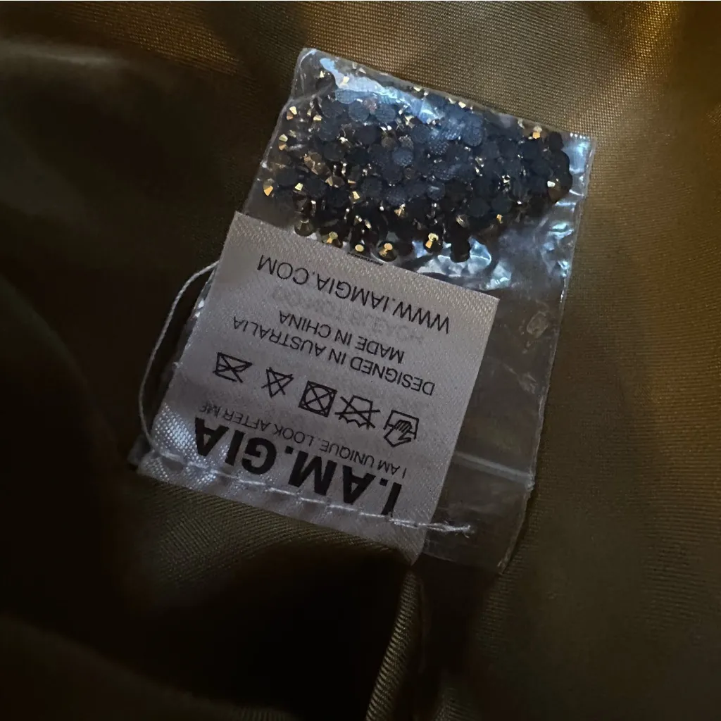 I. AM. Gia Mariah Blazer Gold Structured Rhinestone Blazer Jacket Size L  NWOT - Image 6