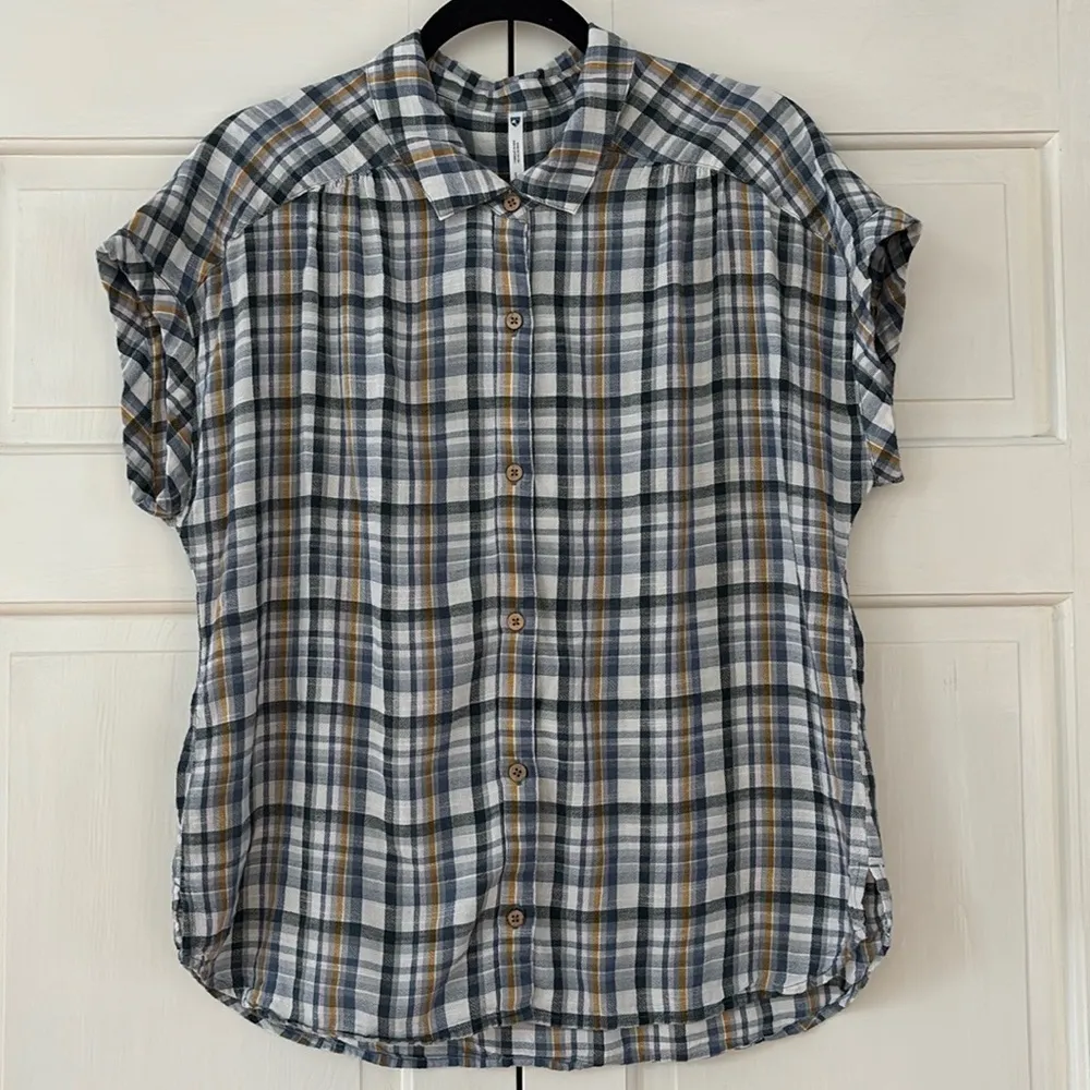 Kuhl Women’s Short Sleeve Wylde Shirt Size Large Flint Blue Button Up‎ Top Plaid - Image 3