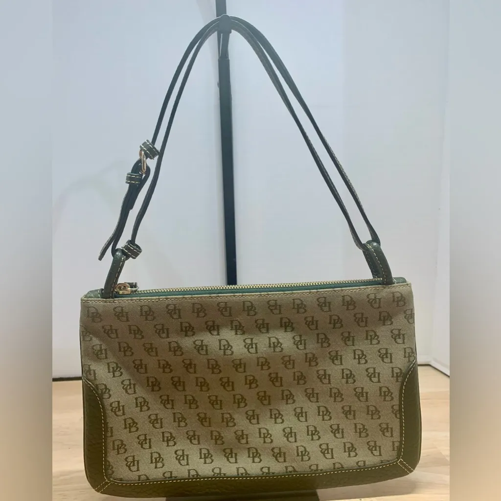 Dooney & Bourke DB Monogram Y2K Slim Zip Top Shoulder Bag 2-Way Clutch Green - Image 2