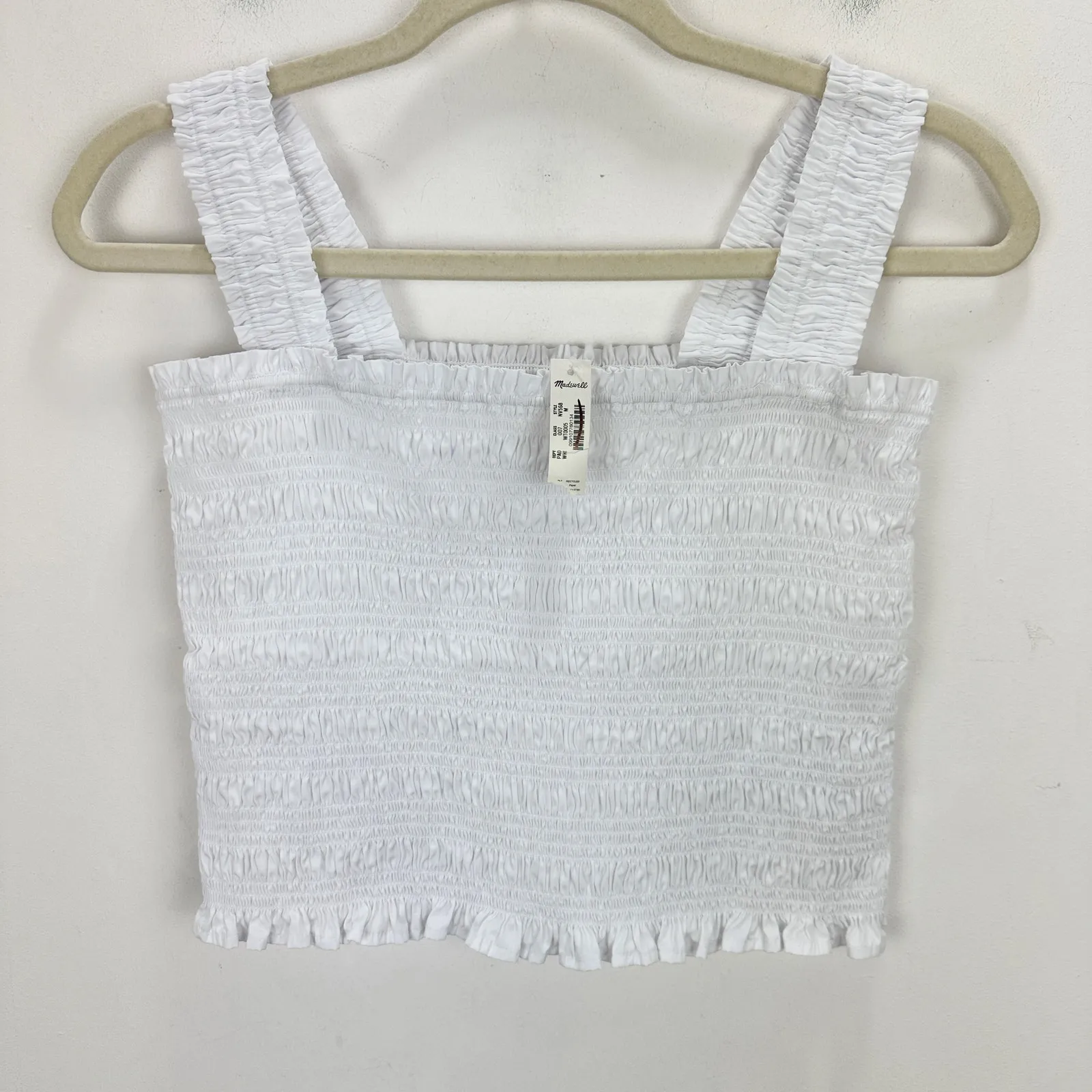 Madewell Poplin Smocked Tank Top Square Neck Stretch White Cropped Medium NWT - Image 6