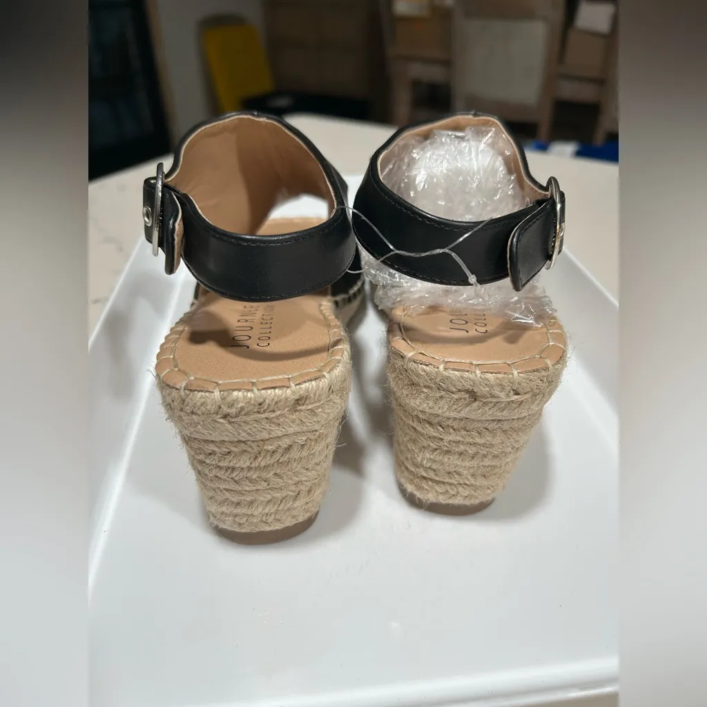 NEW Journee Collection Black Vegan Leather Crew Wedge Espadrilles Shoes 7.5 $93 - Image 8