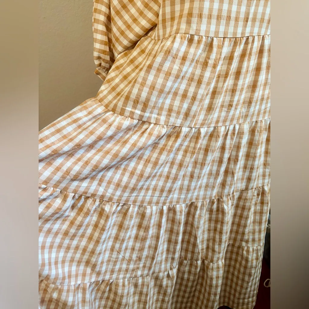 ON YOU White and Camel Gingham Maxi Dress Tan - Image 5