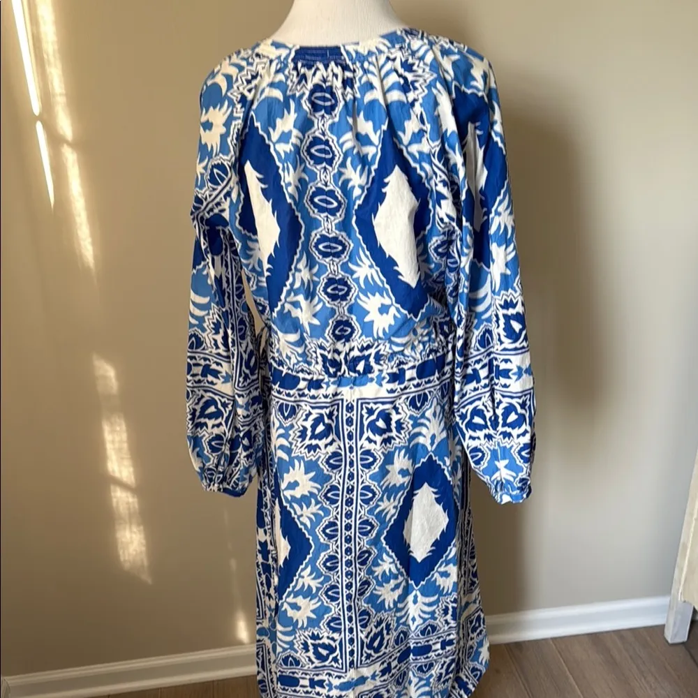 H&M Blue and White Long Sleeve V-Neck Sundress - Image 5