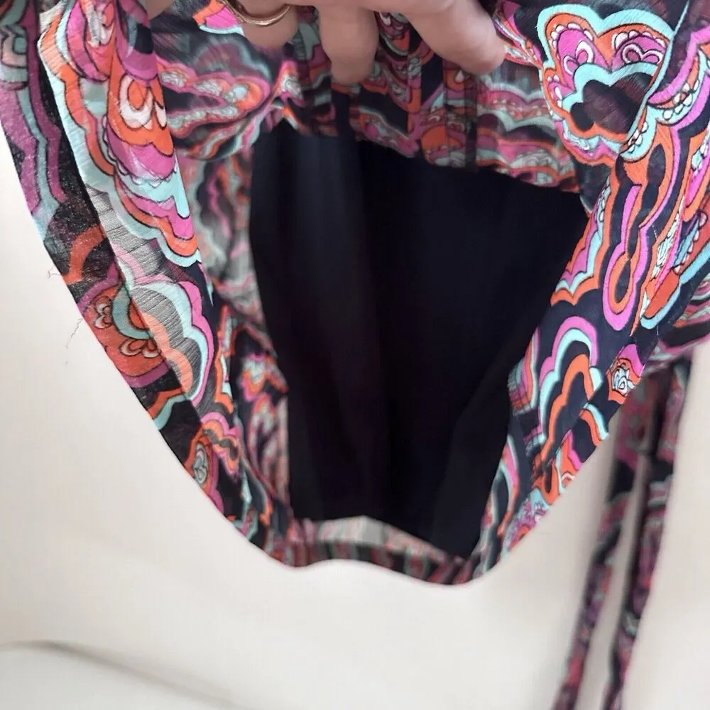 Banana Republic Dress Midi Collar Floral Paisley Tie Waist Sheer Casual … - Image 6