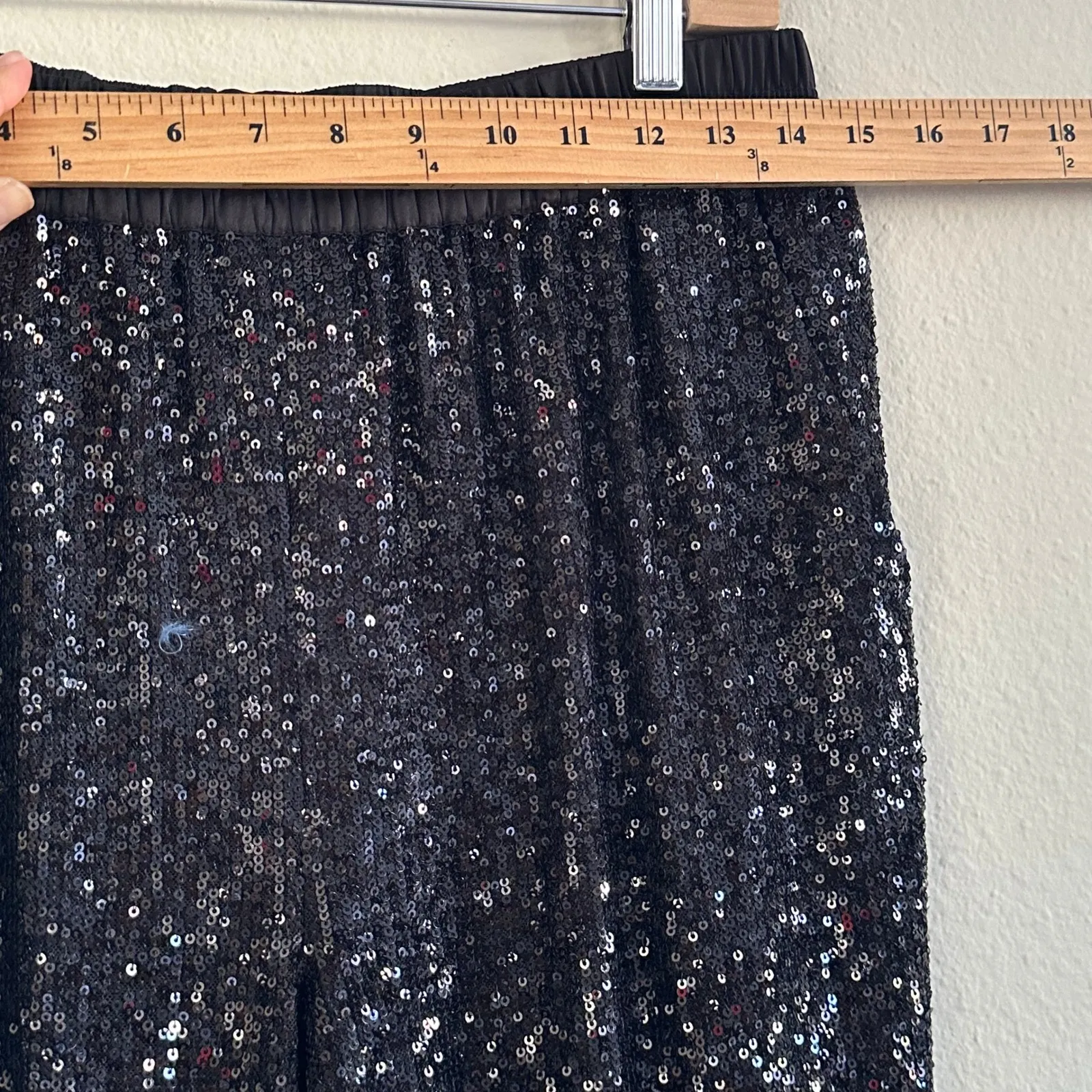 Ramy Brook Black Sequin Pants Pull‎ On Style Size Medium M Pockets Party Event - Image 11