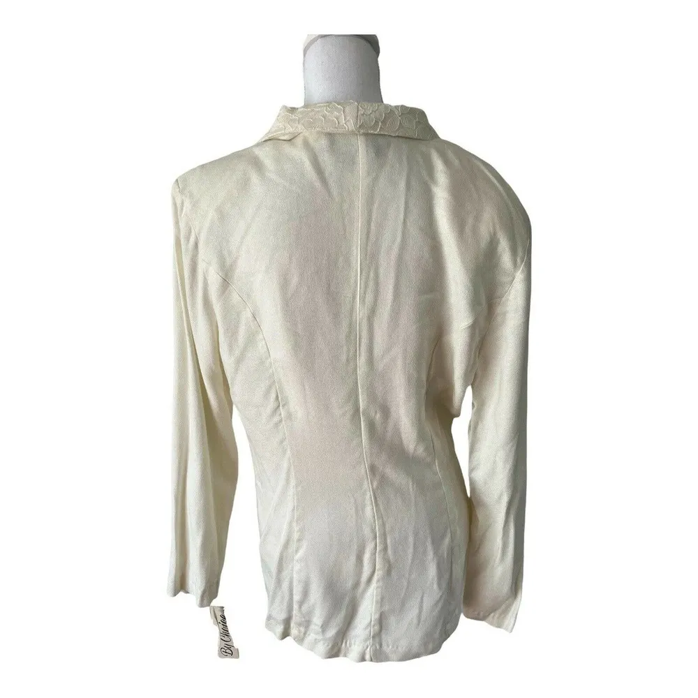 NWT By Choice Off White Single Button Long Lace Lined VTG Blazer Size Large - Image 2