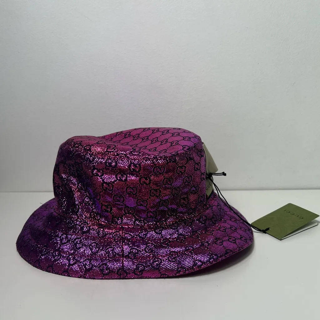 Gucci GG Monogram Jacquard Logo Lame Metallic Floral Reversible Bucket Hat - Image 10