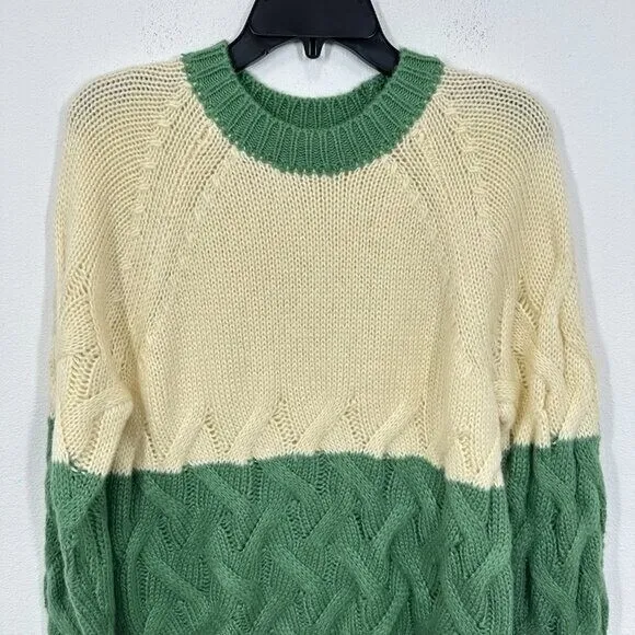 BLANKNYC Women's Size Medium Cream‎ Green Colorblock Cable Knit Sweater NWOT - Image 9