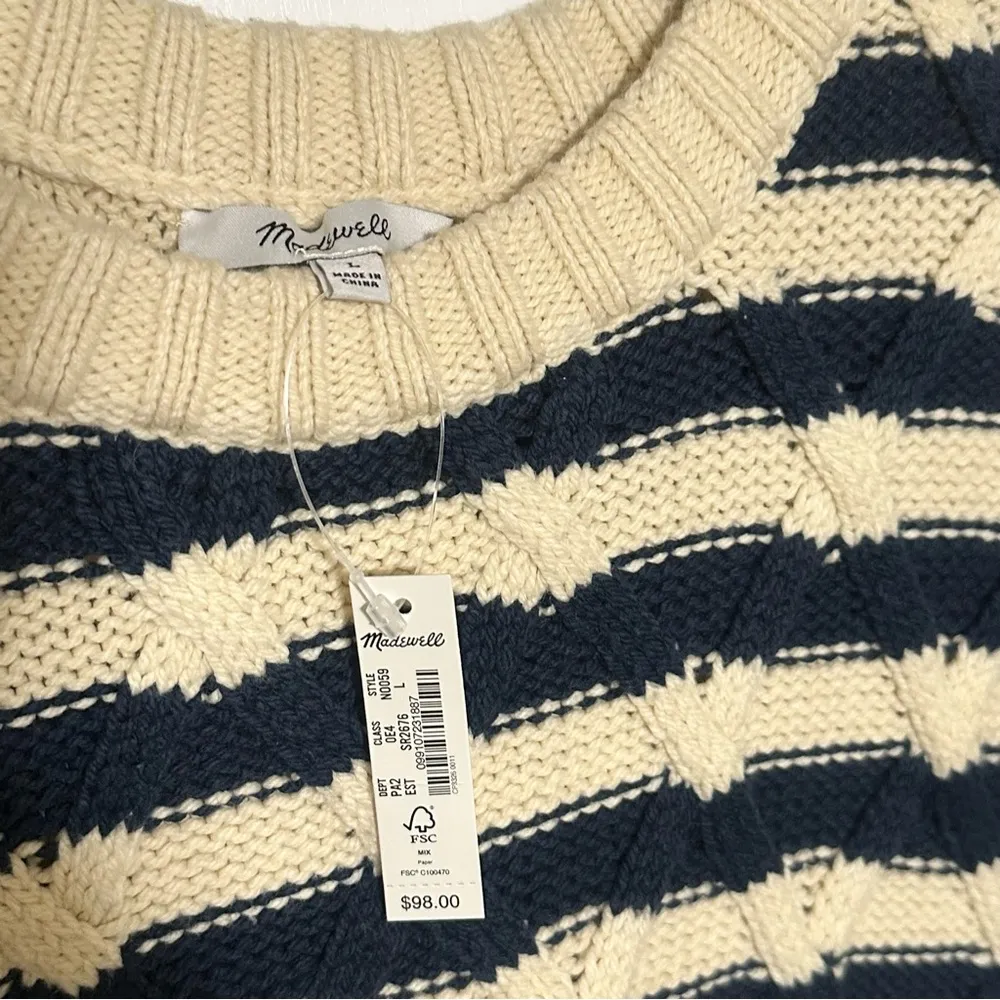 NWT Madewell Cable-Knit Oversized Sweater in Stripe Large - Image 5