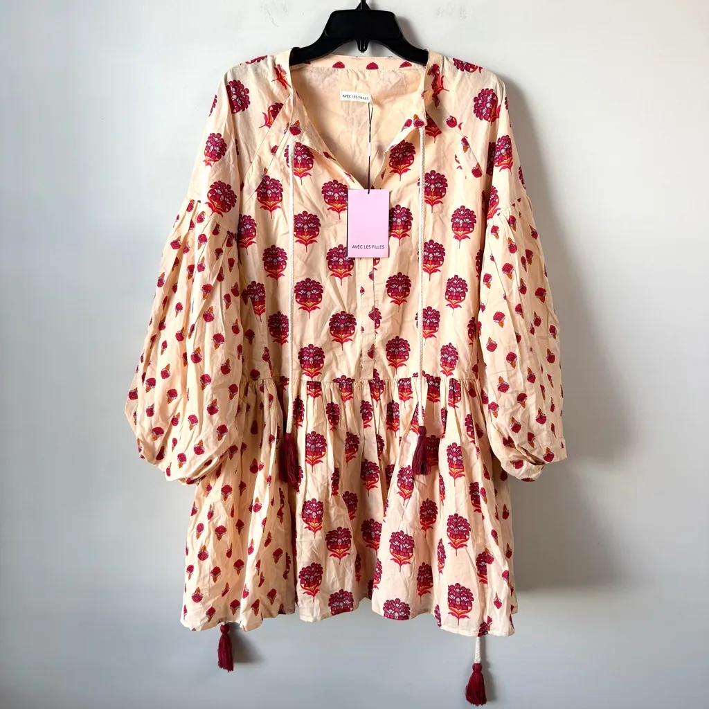 Avec Les Filles Printed Cotton Mini Dress Sunset Multi 6 - Image 4