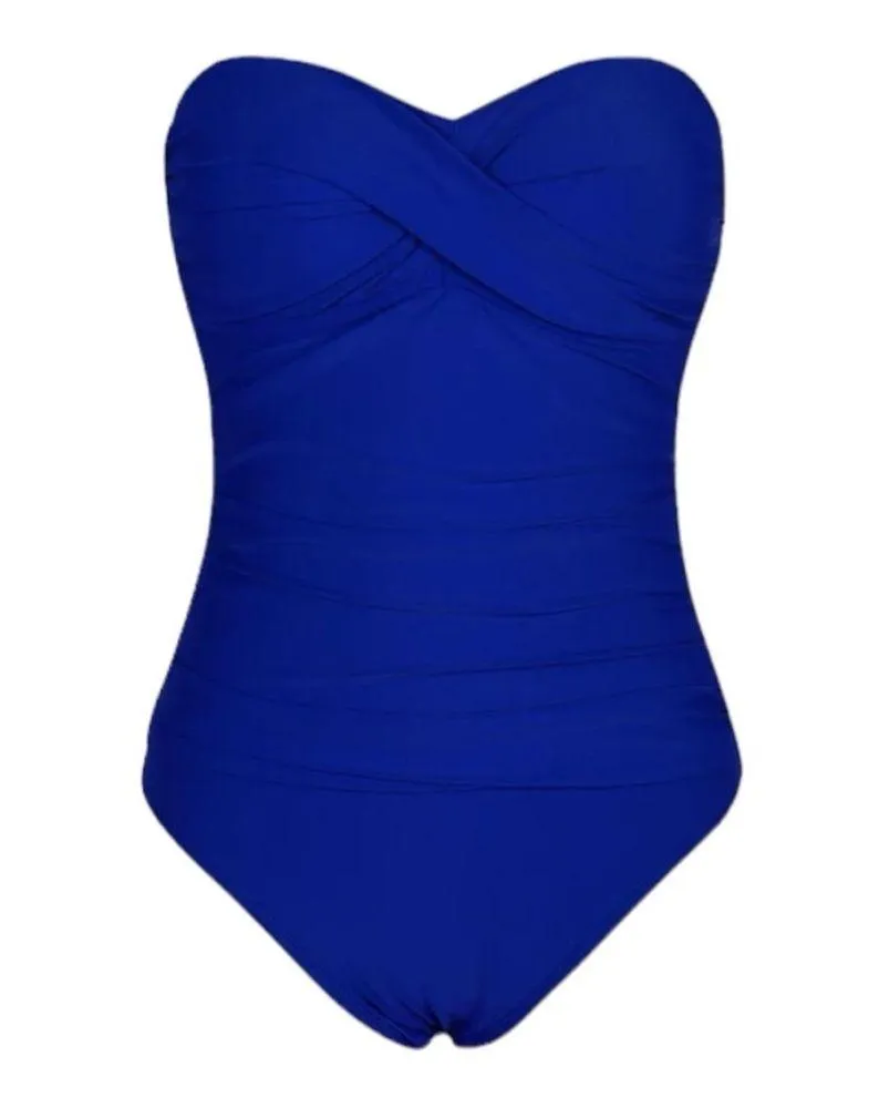 Hilor Women's Bandeau One Piece Swimsuits Front Twist
Ruched Bathing Suits 8 Blue - Image 4