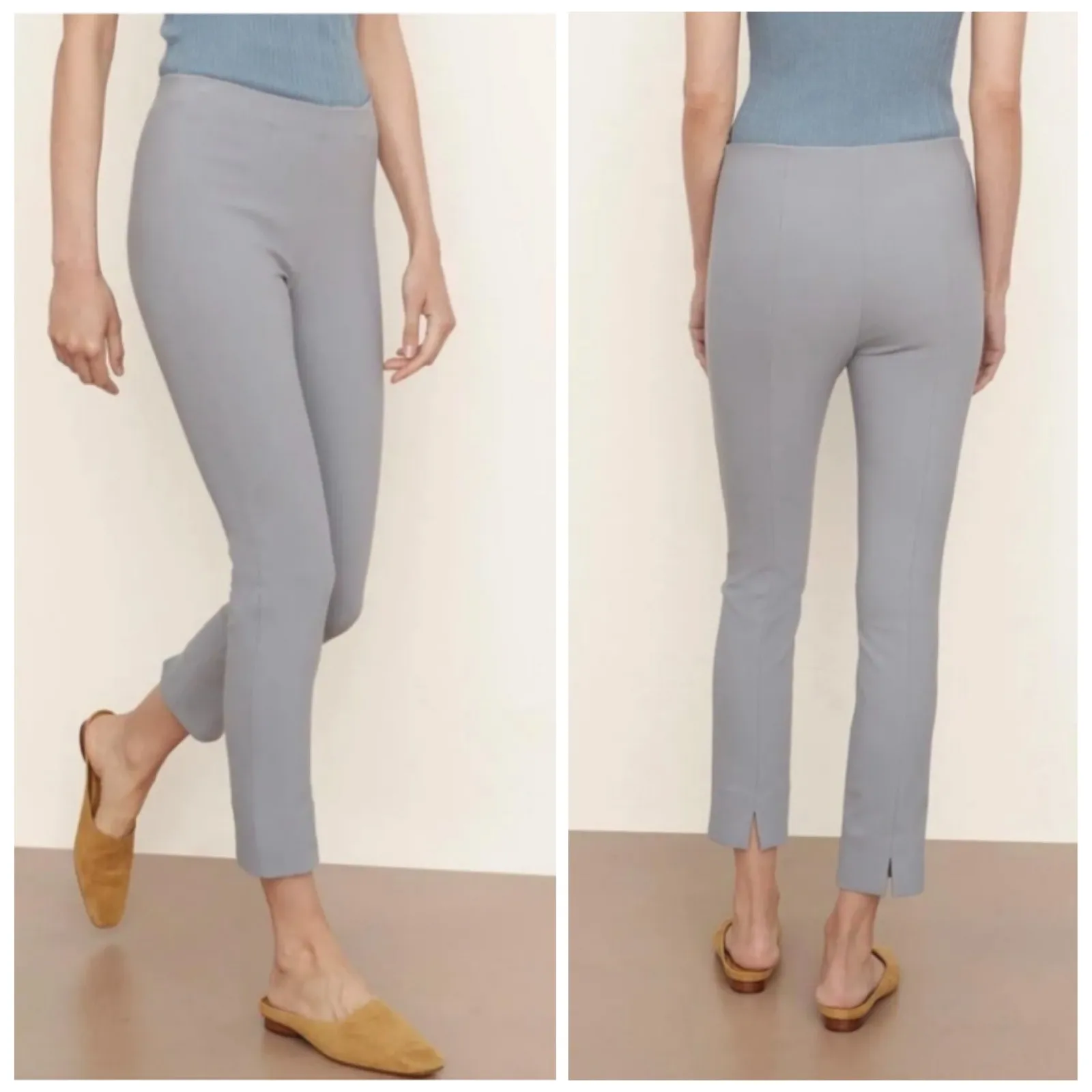 Vince Gray Ponte Knit Stretch Split Hem Tailored Pants Size L - Image 2