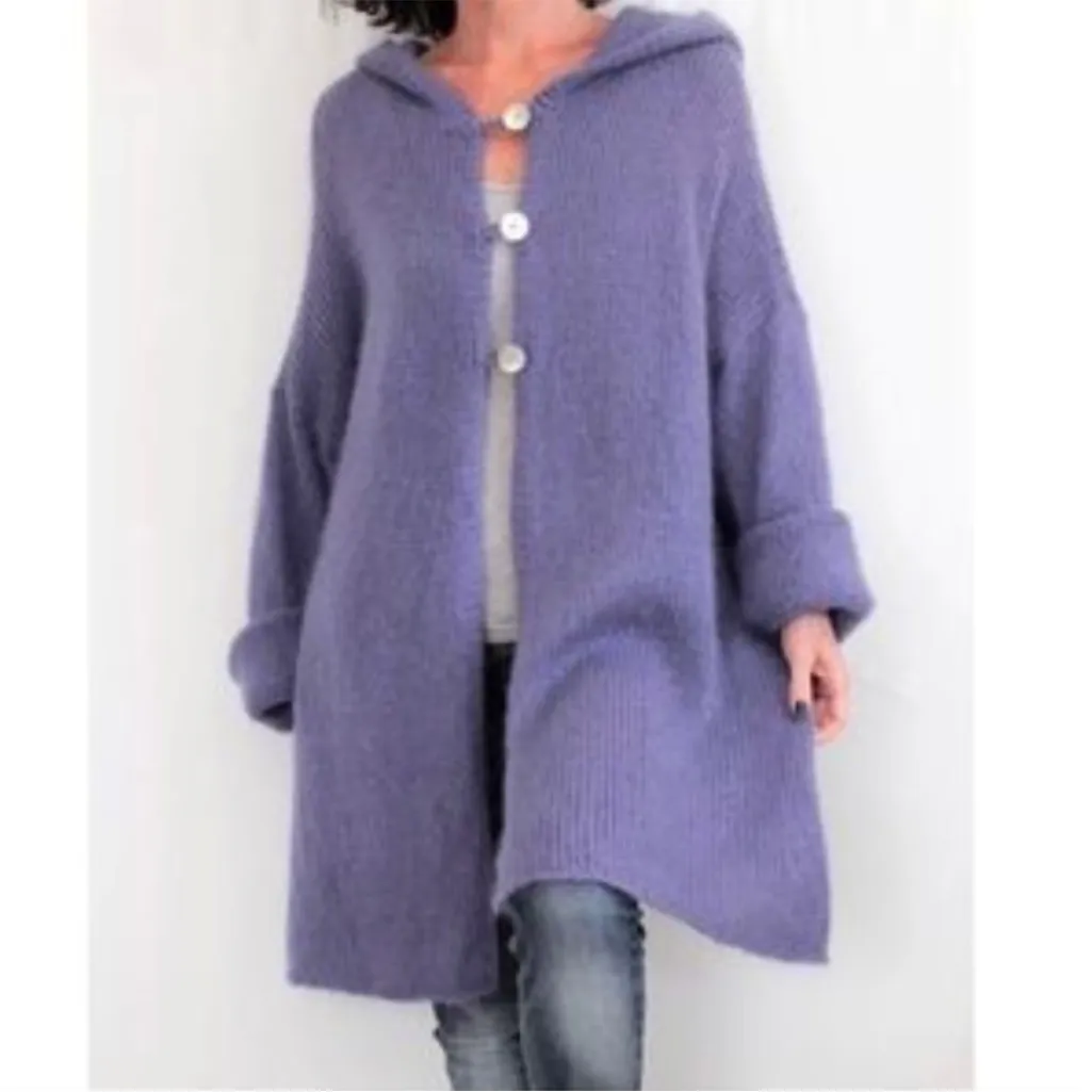 Soft Surroundings mohair wool blend chunky knit hooded cardigan sweater L - Image 6