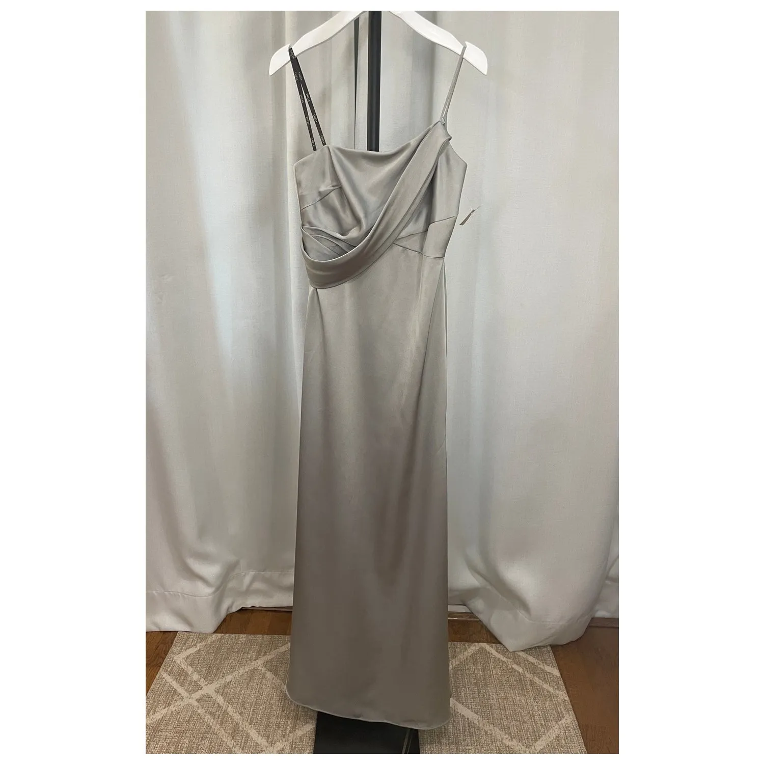 Theia Alaina One Shoulder Gown Dress Silvershade Satin Size 4 NWT Flattering Silver - Image 2