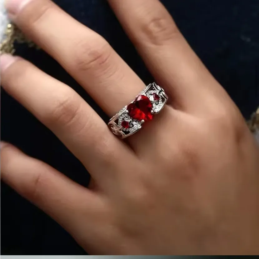 Valentine's Day‎ Red Heart Ring Vintage Style Cupid Love Gift Silvertone Sz 10 - Image 2