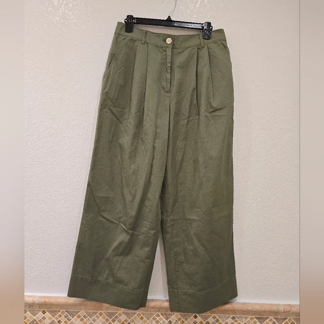 Loft Poplin Wide Leg Pants Green Size 8P - Image 3